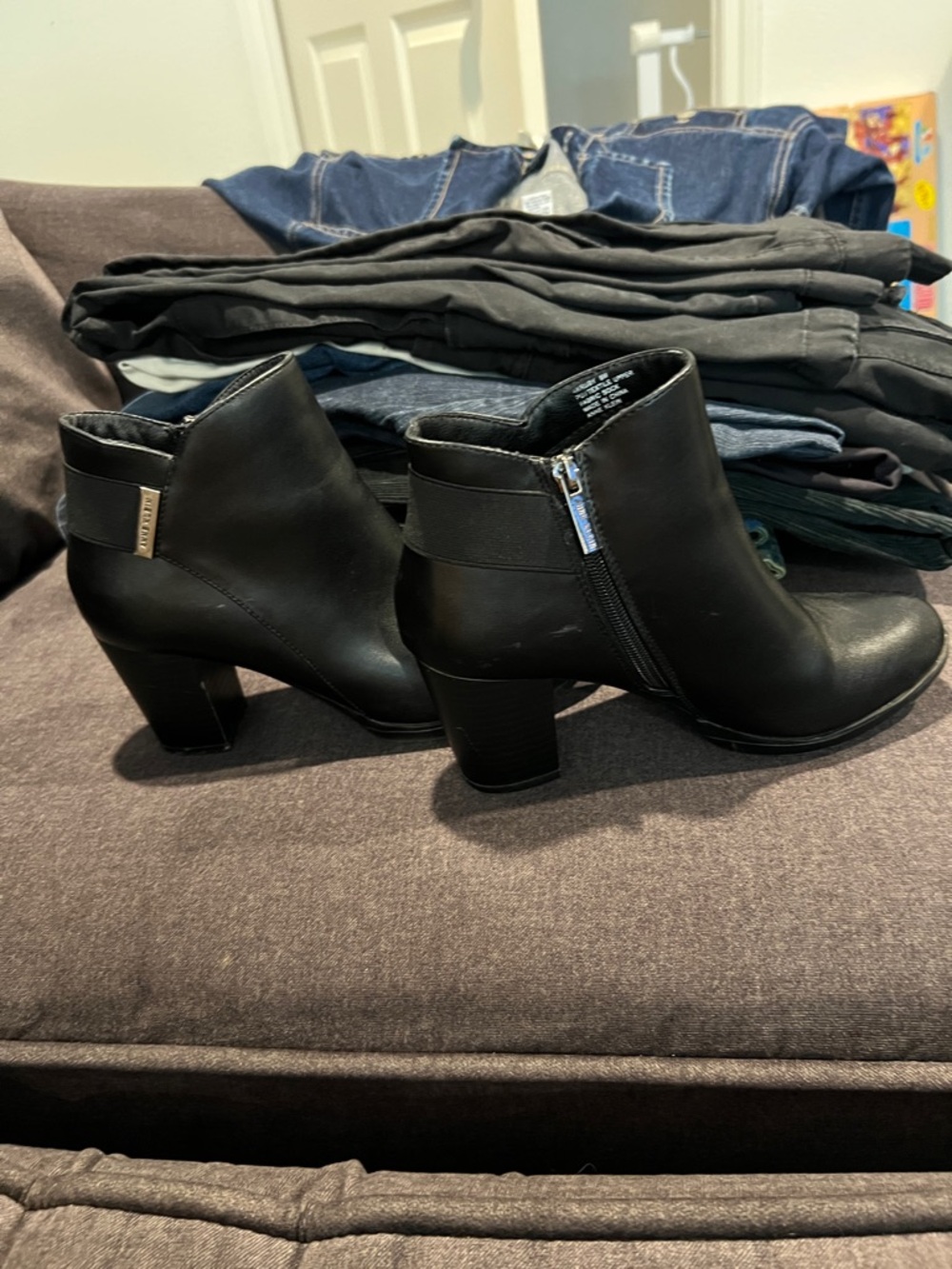 Anne Klein Black Ankle Booties with Block Heel - Women